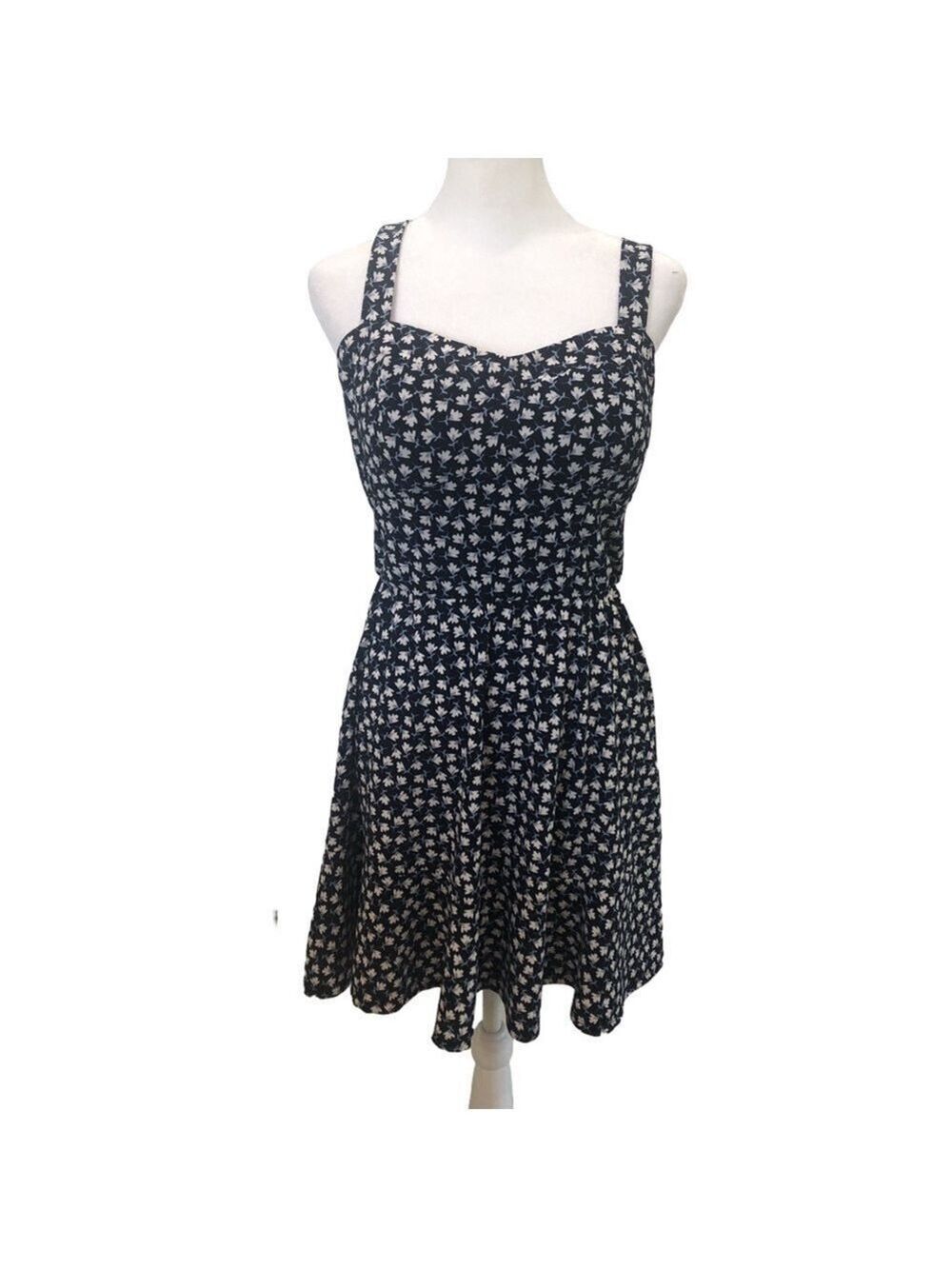 A.U.W. Size L mini sundress floral flirty pinup girl coquette navy blue summer